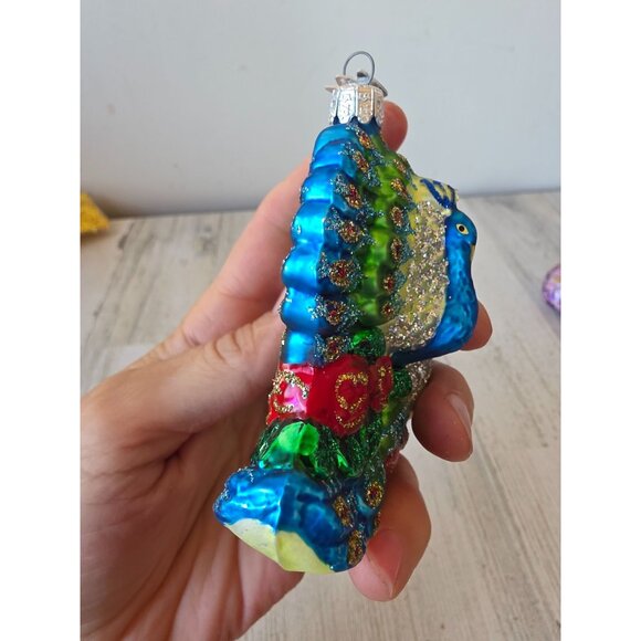 KSA Kurt Adler glitter peacock bird glass ornament Xmas tree blue - Picture 5 of 9